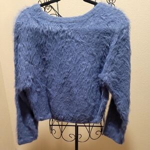 Catherine Maladrino Fuzzy Crop Sweater pull over Size M Blue used good condition